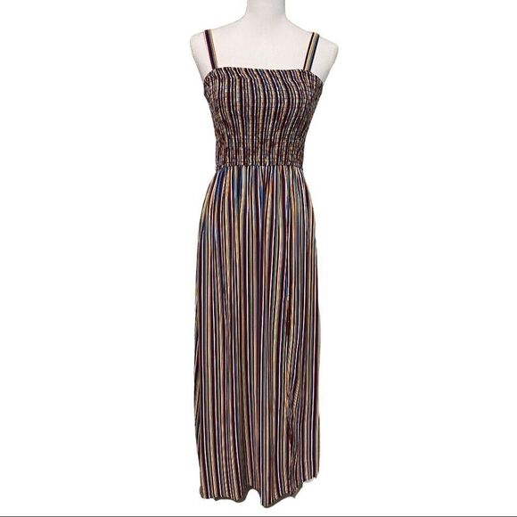 Band of Gypsies Multicolor Striped Side Slit Maxi Dress - Picture 1 of 14